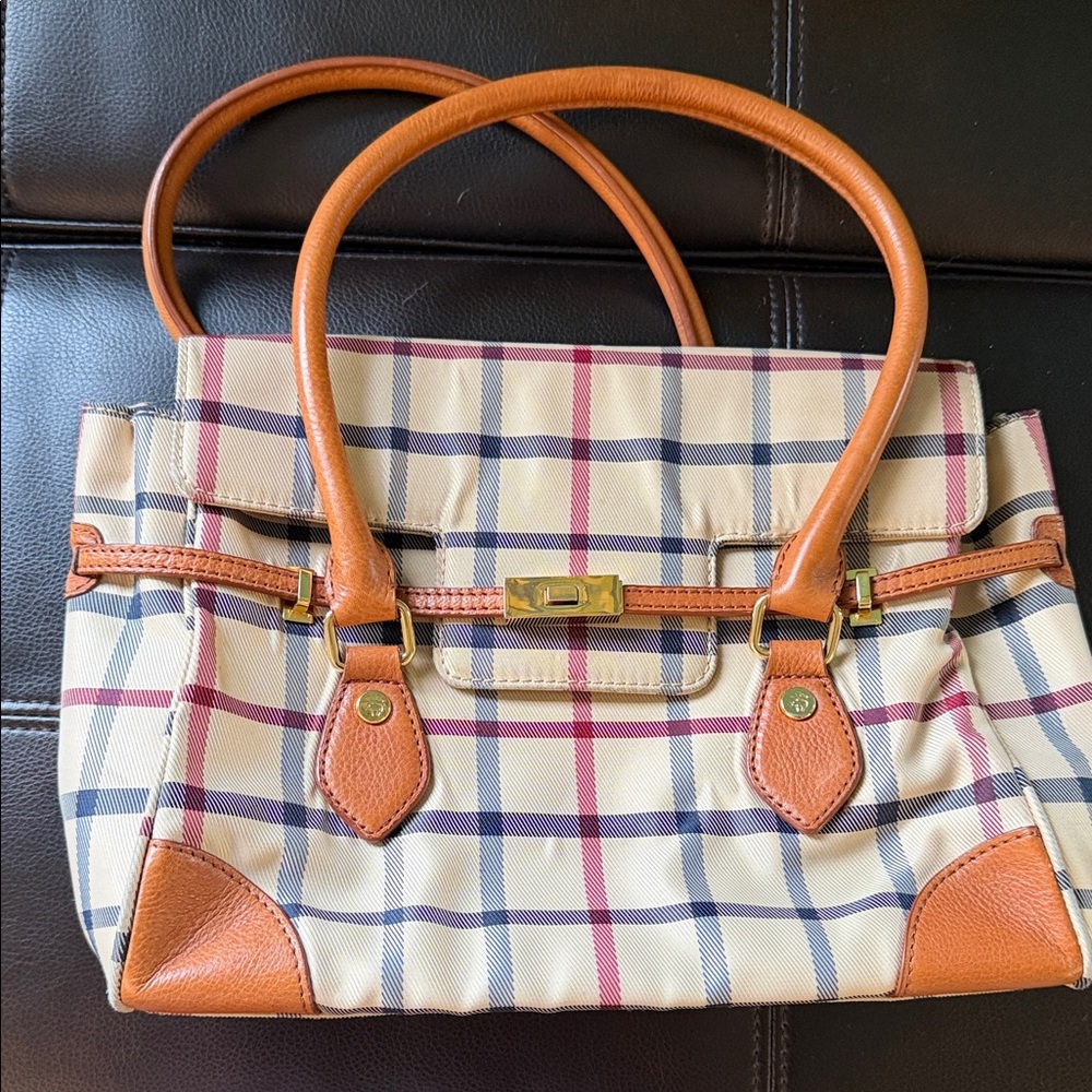 Brooks Brothers Plaid Shoulder Bag with Brown Trim